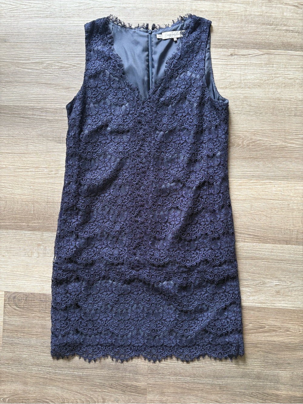 Gerard Darel Navy Blue Lace Cocktail Dress FR 44 US 12 L Sleeveless V-Neck